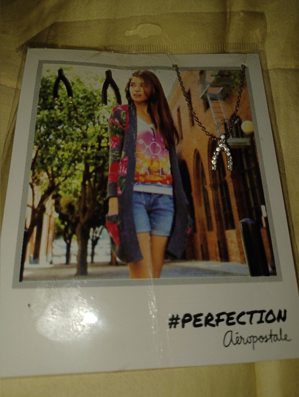 Aeropostale Gold-tone Rhinestone Wishbone Necklace
